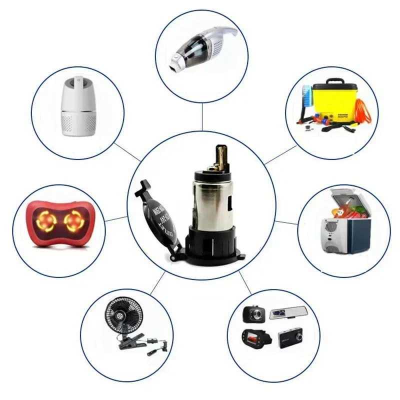 차량용 담배 라이터 암 소켓 전원 플러그, 방수 커버 케이스 포함, 12V-24V, 120W-250W, 10A