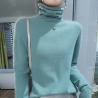 100% Pure Mink Cashmere Knitted Pullovers Women High-Neck Loose Large-size Sweater Casual Warm Tops Autumn and Winter Base Shirt - Image 5