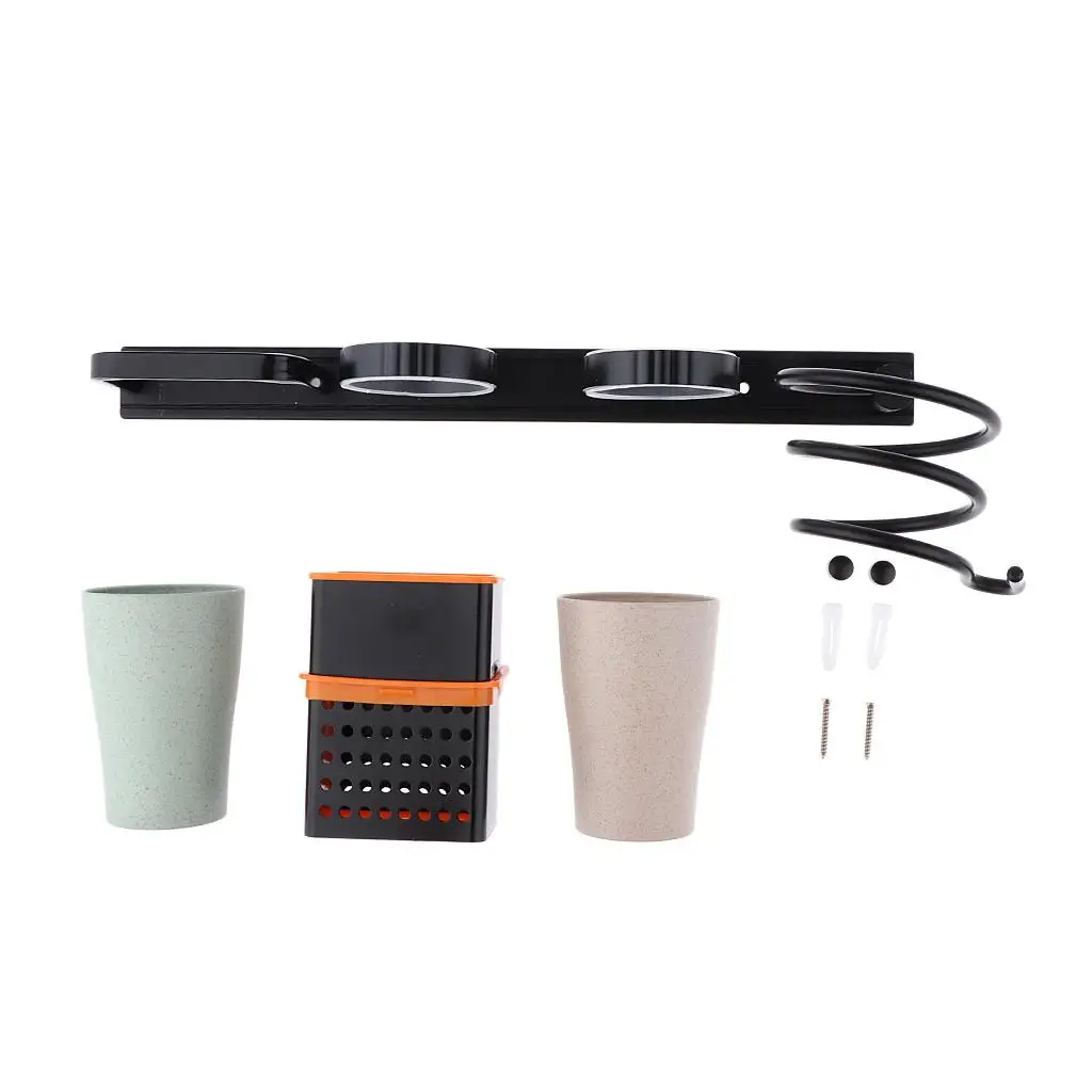 

Professional Wall Mounted Blow Hair Dryer Holder Shelf Rack Stand Hanger Straightener Organizer with Cups for Salon