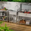 Utility Sink Free Standing Single Bowl Kitchen Sink with Cold and Hot Water Pipe Stainless for Laundry Room Bathroom Farmhouse 5