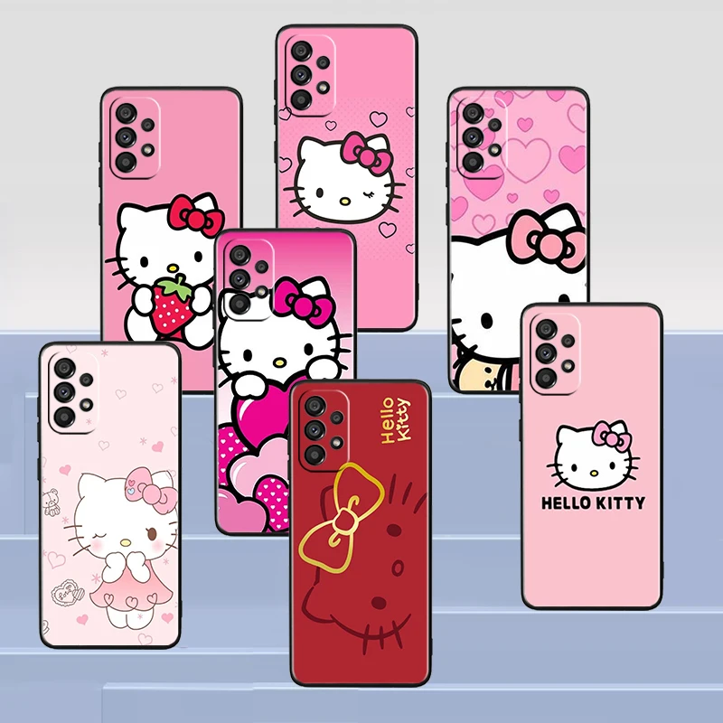 

Hello Kitty Cat Cartoon For Samsung A53 A52 A54 A13 A12 A32 A71 A33 A73 A72 A51 A23 A21S A04 5G Black Phone Case Cover