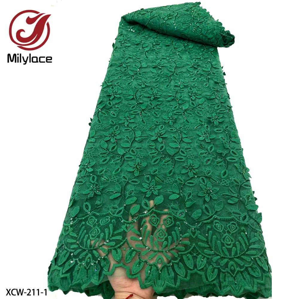 

Latest French Tulle Lace Fabric 5 Yards High Quality Nigerian Sequins Embroidery African Lace Fabric for Wedding Party XCW-211