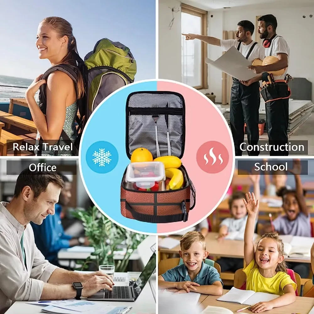 Basketball Insulated Reusable Lunch Box For Men Women Work Office School Picnic Portable Bento Tote Bag Cooler