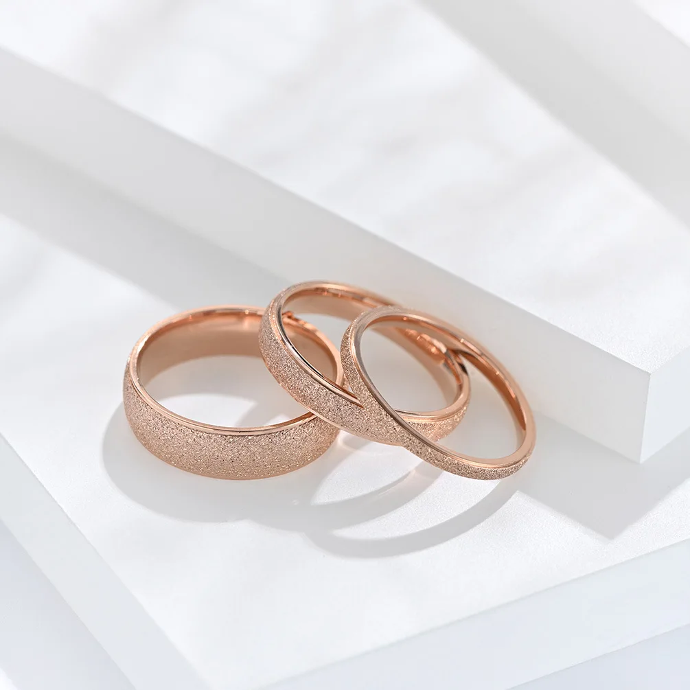 2/4/6mm  Fashion Jewelry Frosted Stainless Steel Women Rings for girls Rose Gold Color US size 4 5 6 7 8 9 4