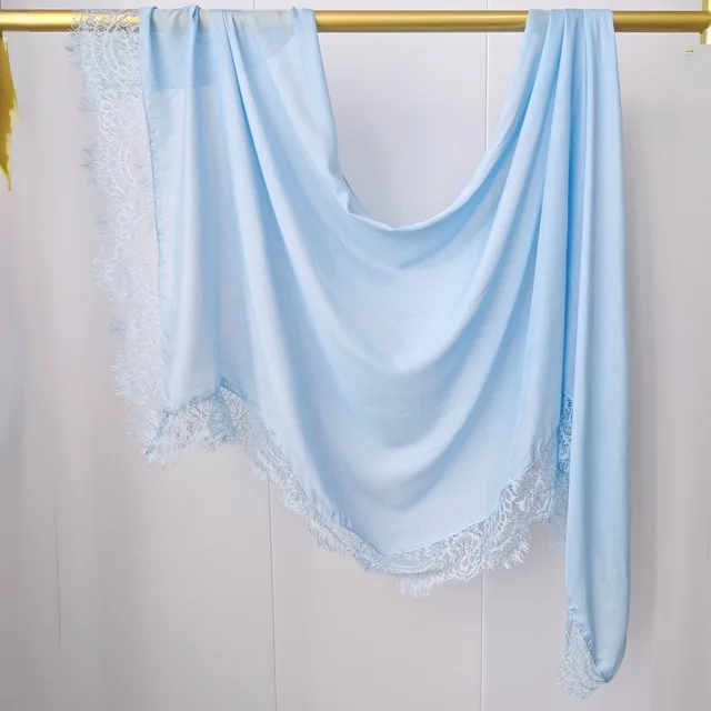 Hijab Ramadan en Rayonne, Coton et Modal, avec bordure en dentelle, Turban respirant, Châle uni en coton, Foulard pour femmes