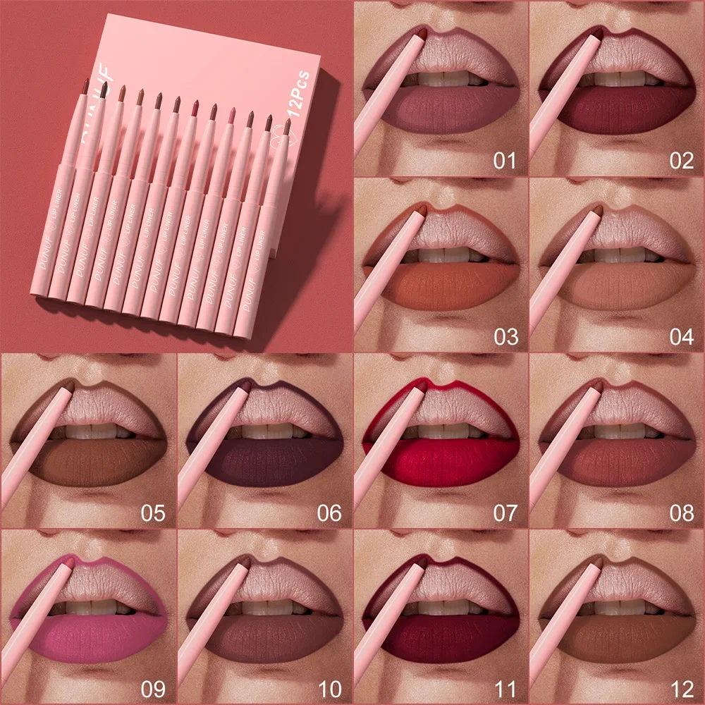 12Pcs/box Matte Lip Liner Pen Set Soft Red Contour Tint Lip Crayon Waterproof Non-stick Cup Lipliner Matte Lipstick Pencil Kit 2