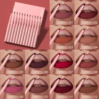 12Pcs/box Matte Lip Liner Pen Set Soft Red Contour Tint Lip Crayon Waterproof Non-stick Cup Lipliner Matte Lipstick Pencil Kit 2