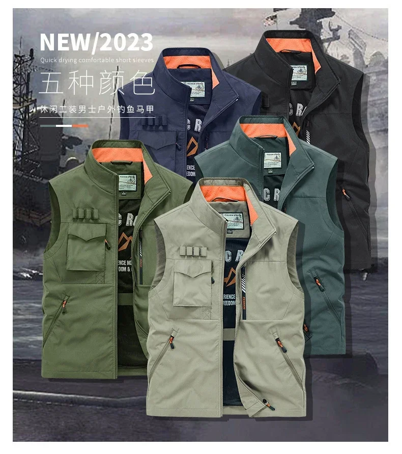 Description Picture 6 of itemMen's Outdoor Waistcoats Spring Autumn Leisure Sports Vest Jackets Male Loose Fishing Sleeveless Coats Lapel Fashioon Waistcoat