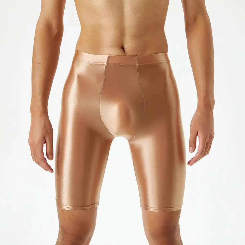 Sexy Shorts High Elastic Sport Shorts Mid-rise Men Leggings U Convex Gym Men Glossy Ice Silk Fitness Daily Wear compression shorts,sports shorts
