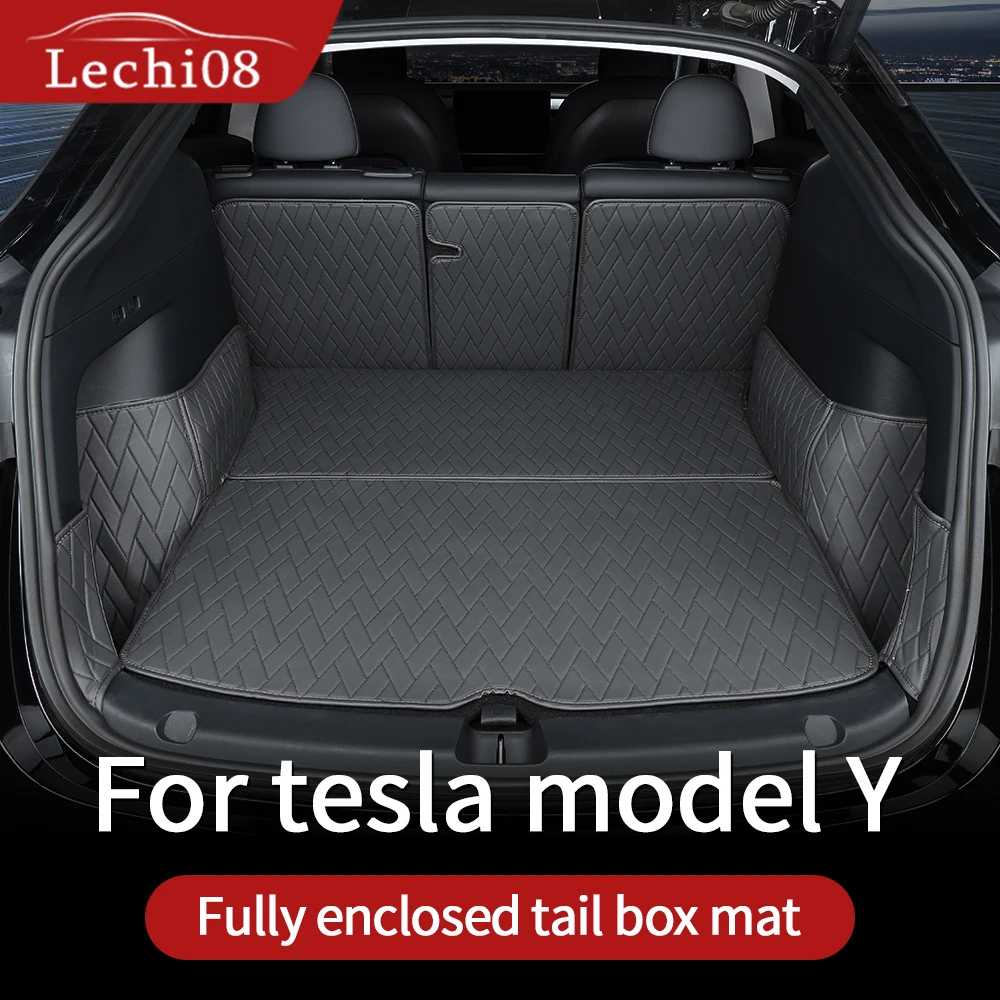 Leather trunk For Tesla model y trunk mat accessories 2022 boot liner tapis coffre cargo 2019