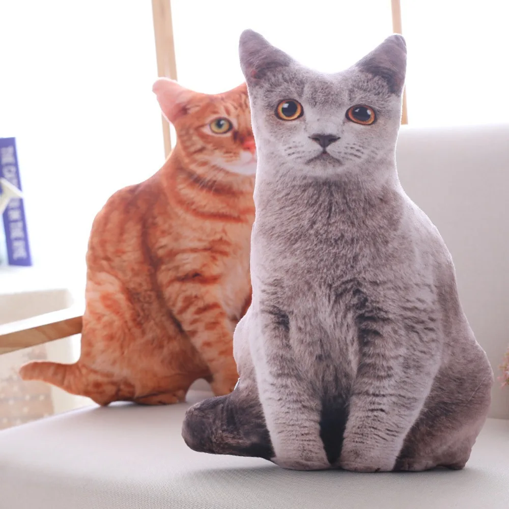 Plush Realistic 3D Cat Doll Cartoon Stuffed Simulation Cat Plushie Pillow Kawaii Soft Plush Animals Toy Cushion for Kids Girls 2