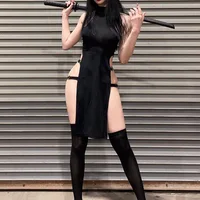 2024 Long Skirt Hot Girl Off Shoulder Solid Cut Out Dress Sexy Sleeveless Crew Neck Split Thigh Bodycon Dress Women's Clothing 2