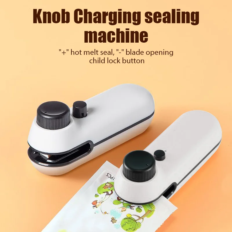 USB 충전식 미니 백 열 밀봉기, 커터 나이프 포함, 휴대용 진공기 클립, 플라스틱 스낵 백, 식품 보관용, 2 in 1