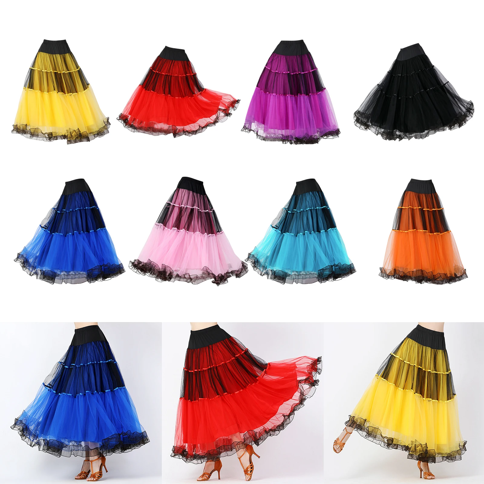 Girl Dance Costume Women Dance Skirt Womens Ballroom Dance Skirt Waltz Flamenco Costume Elastic Waistband Big Swing Adult Dance Wear Belly dance Costume Accessoires
