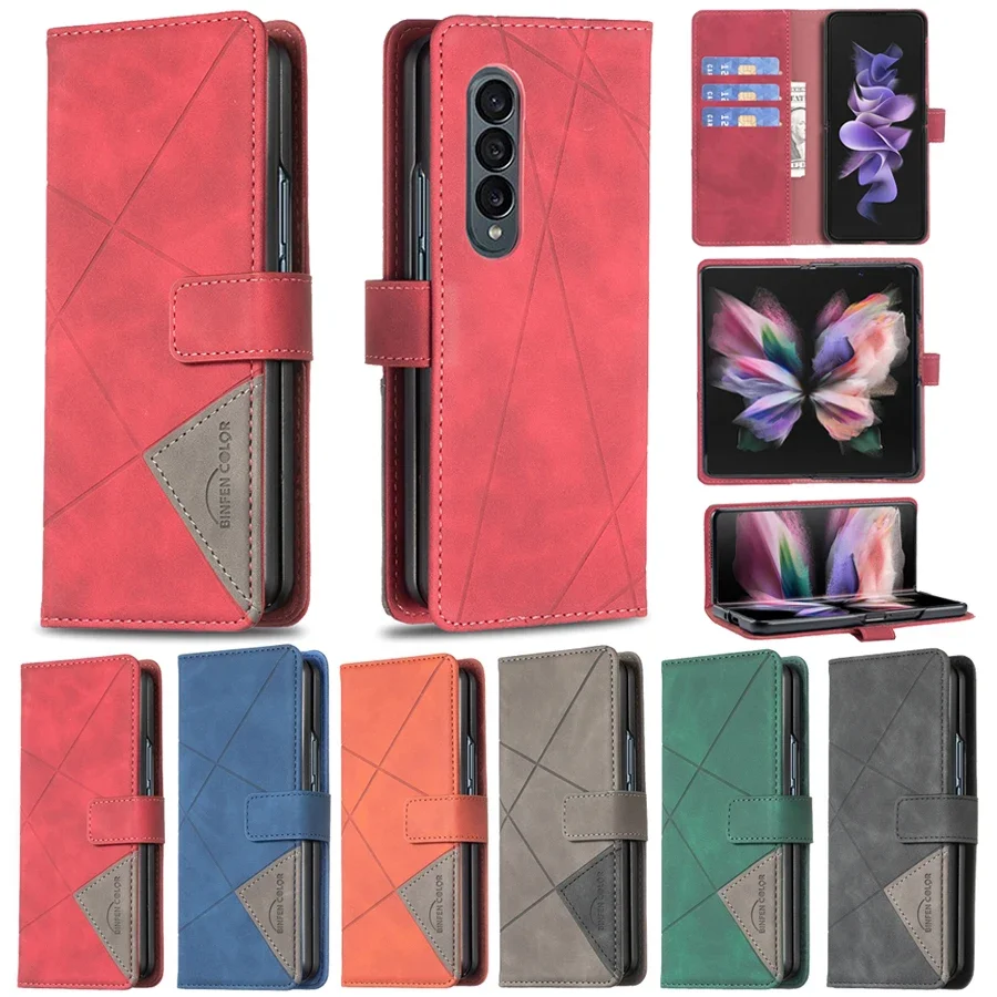 

Wallet Fashion Business Splicing Leather Cover For Samsung Galaxy Z Fold 5 4 3 Magnetic Suitable For Folding Phone Cases