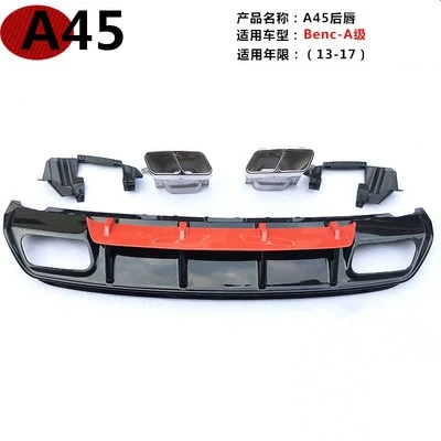 ABS 리어 디퓨저 범퍼, 스테인레스 스틸 배기 팁 포함, 메르세데스 W176 A 클래스 A180 A200 A250 스포츠 에디션, 15-18 A45 AMG