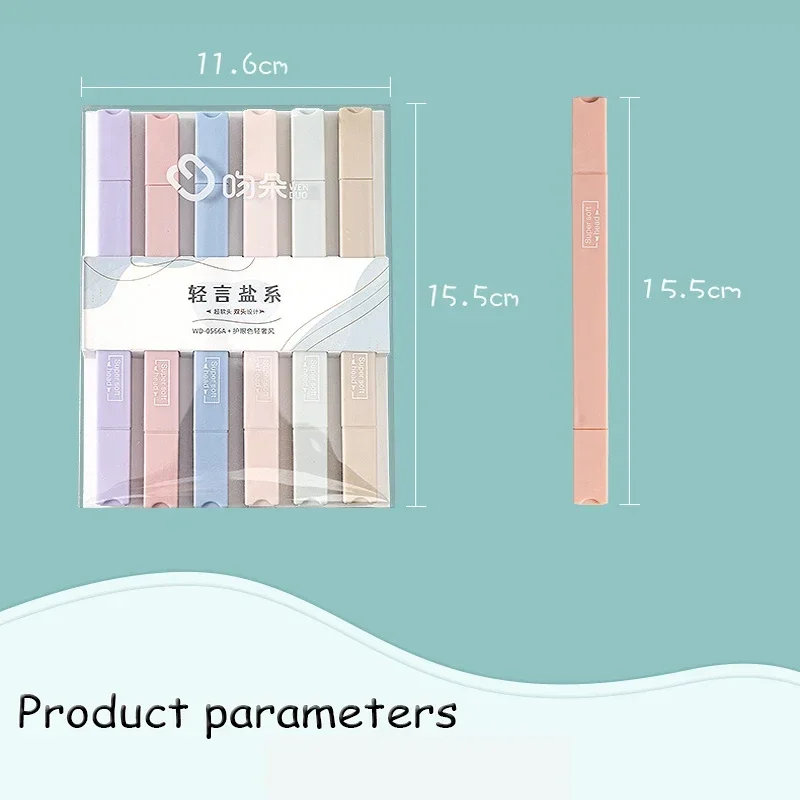 6pcs/set Double-headed Highlighter Kawaii Stationery Color Marker School Supplies Student Marker Textbook Highlighter highlighter marker highlighter pen marker pen art marker contour marker
