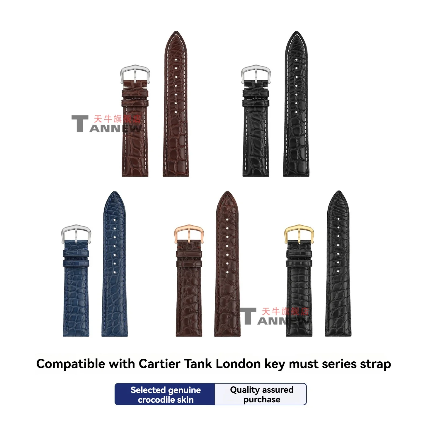 Premium Black Genuine Alligator Leather Watch Strap, 18mm 20mm Luxury Replacement Band