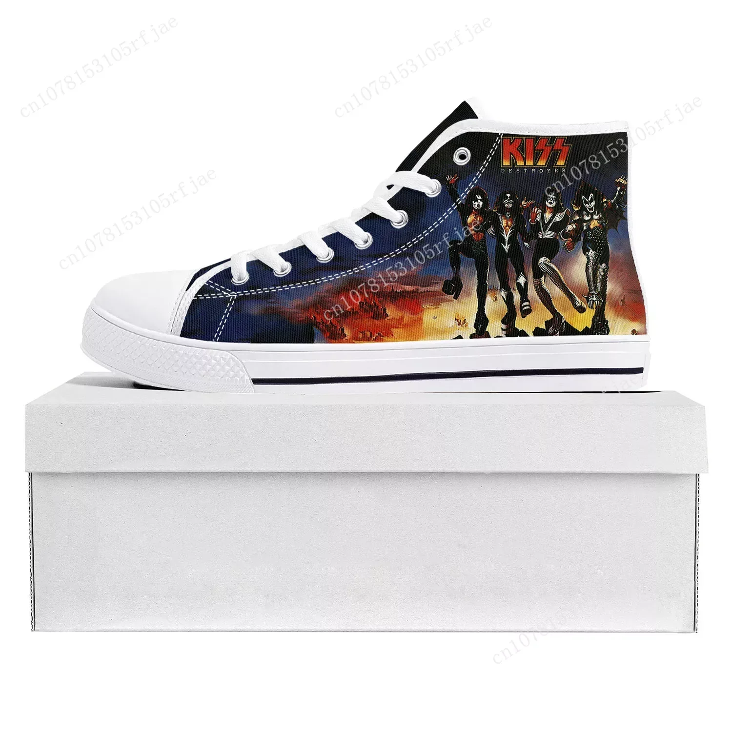 

Kiss Heavy Metal Rock Band Fashion High Top High Quality Sneakers Mens Womens Teenager Canvas Sneaker Couple Shoe Custom Shoe