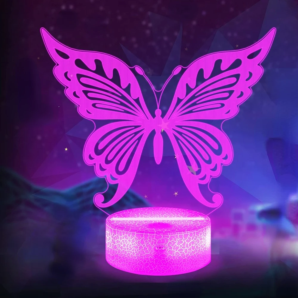 Schmetterling 3D Mädchen Nacht Licht LED Illusion Lampe mit Fernbedienung 16 Farben Ändern Dekoration Geburtstag Geschenke für Baby Jungen