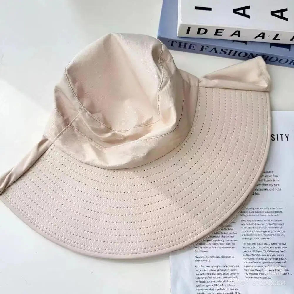 Summer Ponytail Hat With Large Brim Sun Visor Sunscreen Cap Travel Fisherman Hat Women Beach Sun Hat With Neck Flap Protection