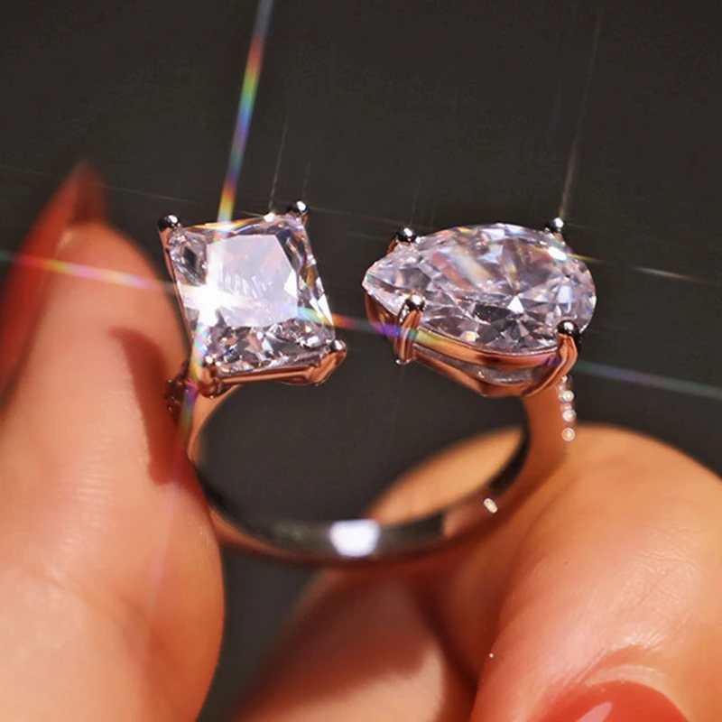 Anillos de circón con brillantes para joyería compromiso de moda, Color plateado, ajustable, 2022| | - AliExpress