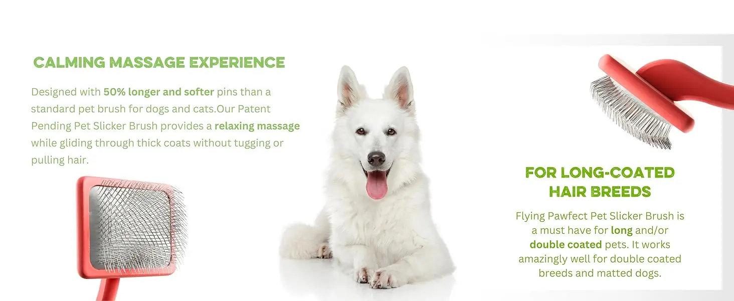 Flying pawfect coral pet slicker brush gives a calming massage experience for your pets