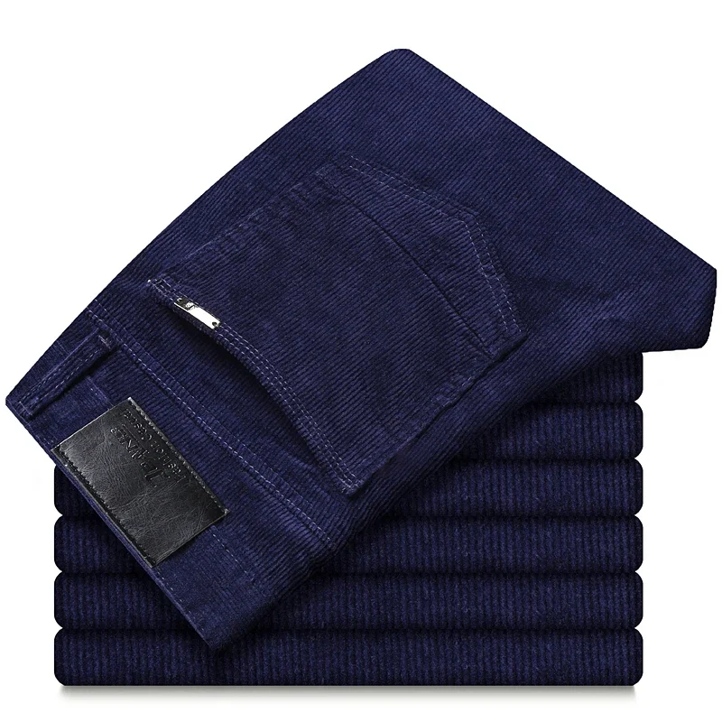 Men's Corduroy Pant Straight Fit Flat-Front Casual Chino Pants Business Fashion Trousers Male Brand Clothes 3
