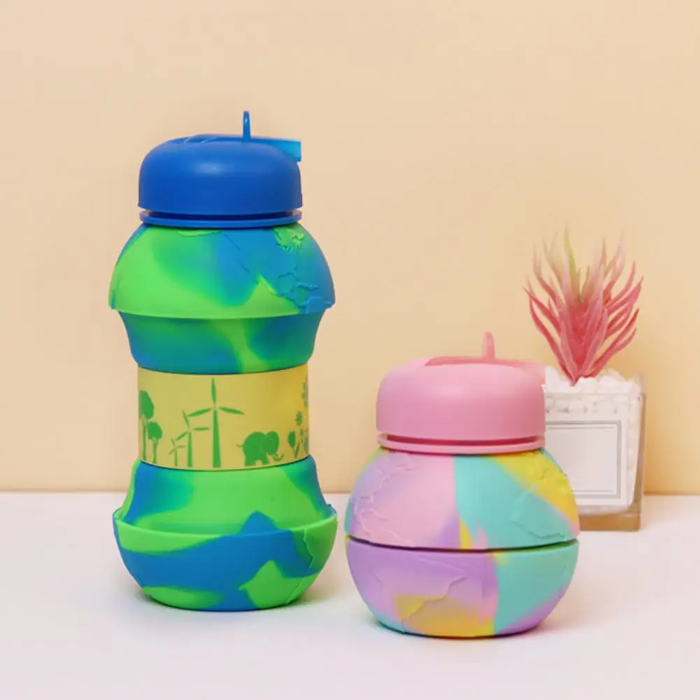 550ml/600ml Water Cup Foldable Drinking Cup Heat-resistant Water Bottle with Hanging Hook Leak-proof Compression Jug