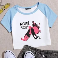 Rose Rosie APT. Bruno Mars Girls Crop Shirts Color blocked short sleeves O-Neck Top 2