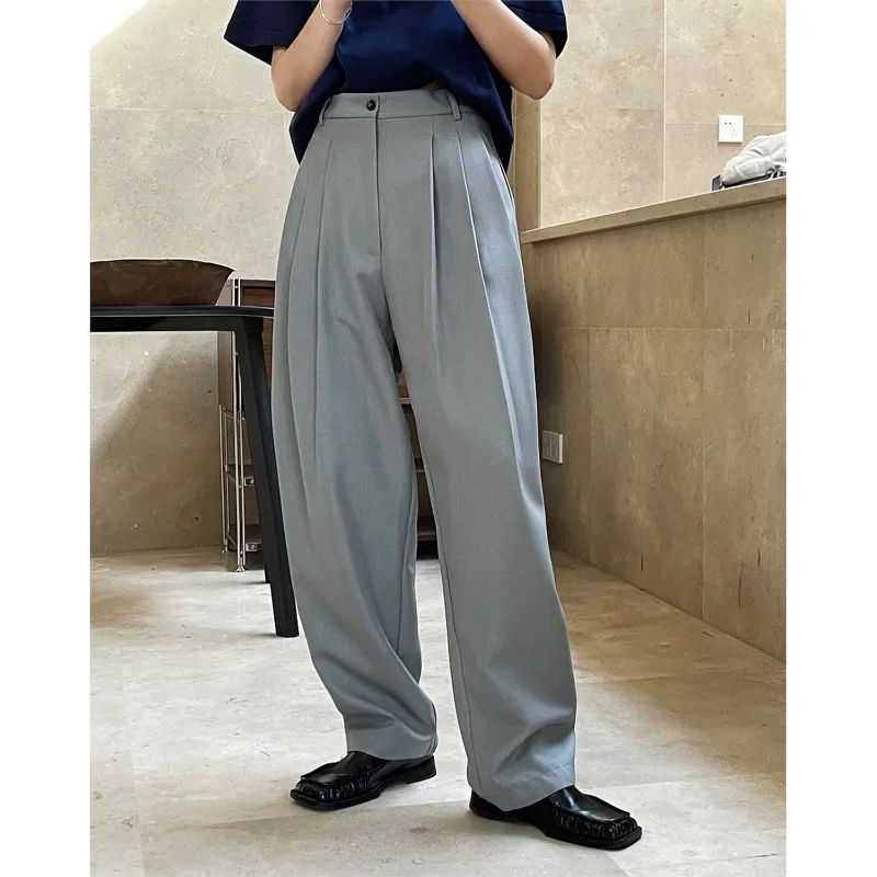 

Women Spring Tapered Wide-leg Tailored Trousers Korean Fashion High Waist Loose Draping Clothes Look Slim Casual Pants Grey OL