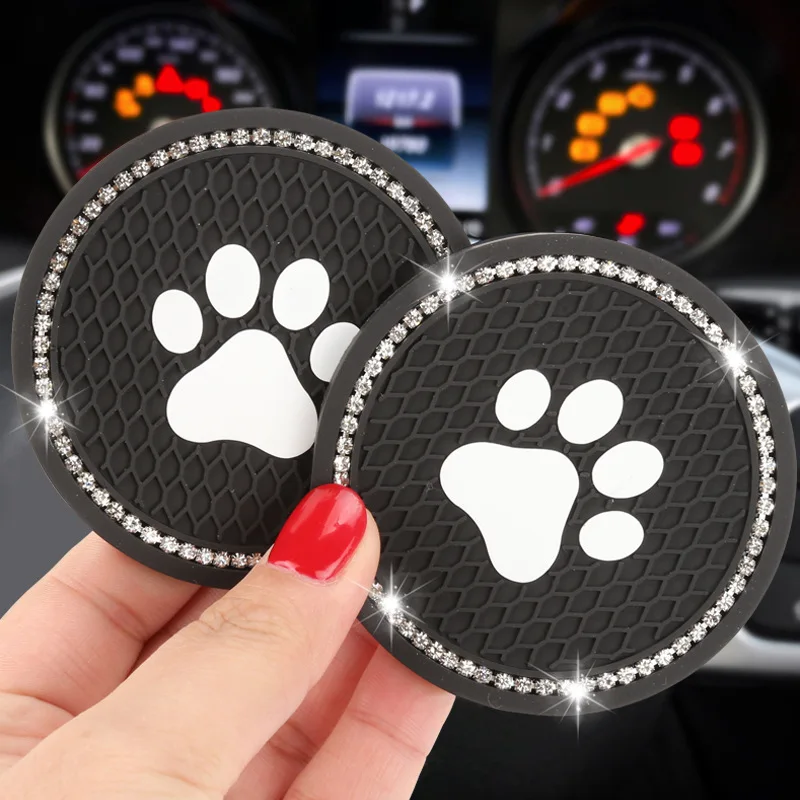 Car Coasters Cup Holder Vehicle Bling Silicone Car Coasters Anti Slip Dog Paw Coaster Mat Universal Auto Accessories
