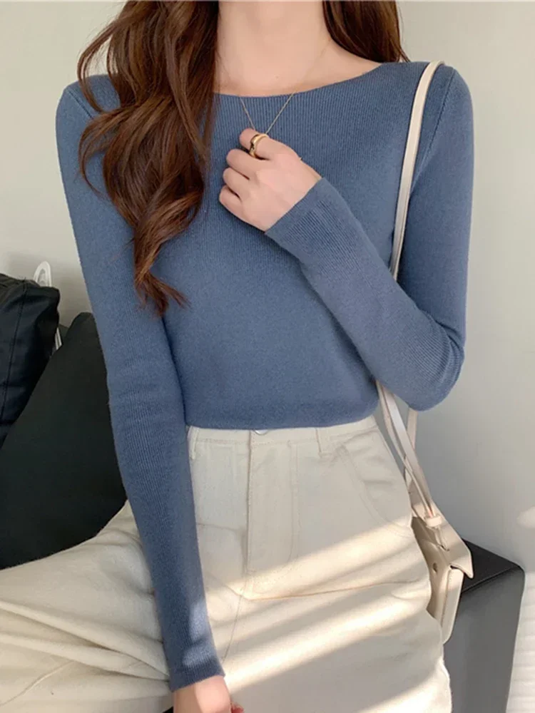 Fashion Ribbed Women Sweater Knitted Soft Pullovers Jumpers Basic Solid Soft Long Sleeve Sweaters For Women Autumn Winter Tops