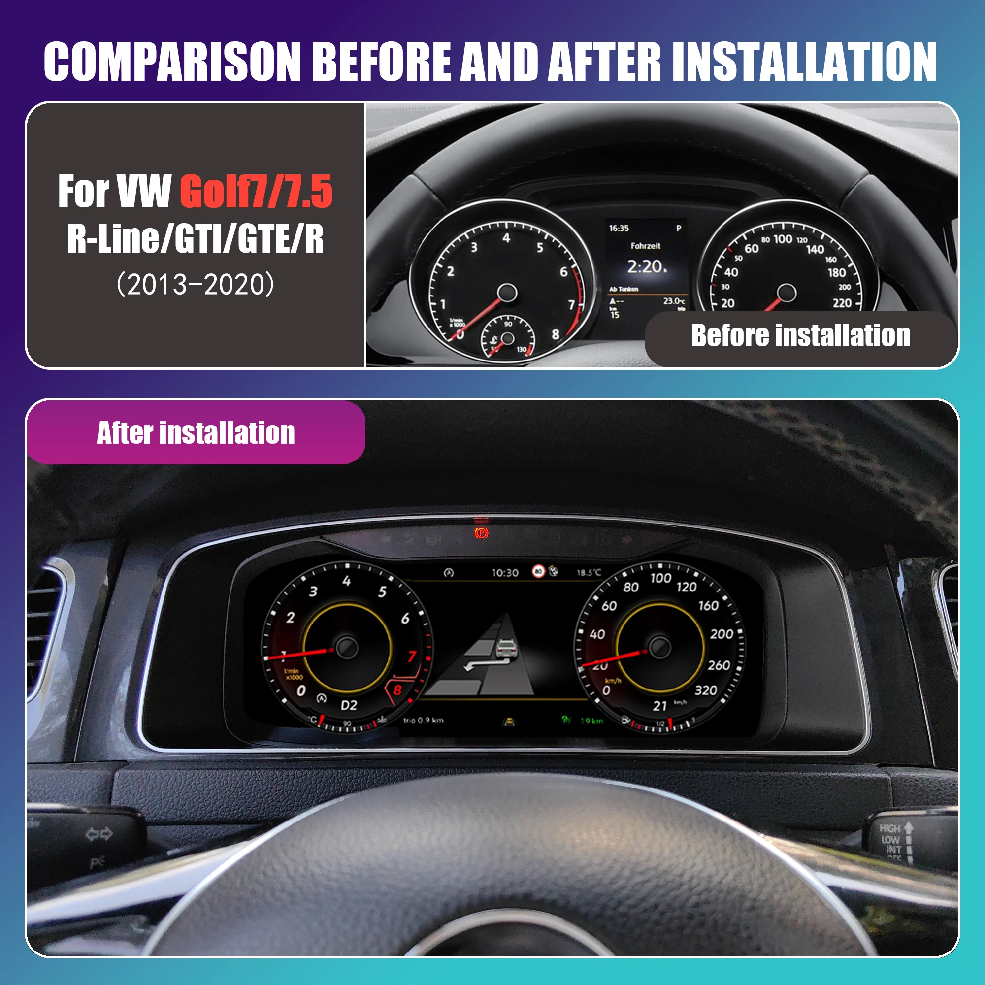 Panel de Instrumentos Digital LCD Linux de 12.3 Pulgadas para VW Golf7 7.5 R-Line GTI GTE R MK7 2013-2020, Carplay Inalámbrico, Android Auto, Cabina Virtual 8