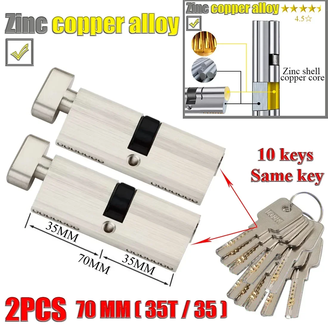 Door Lock Cylinder Customize 1 key to unlock 70mm and 80mm knob entrance door Same key