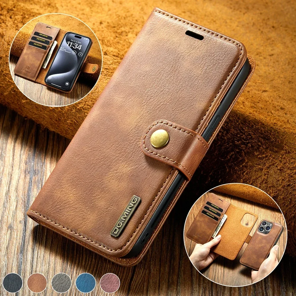 Leather Detachable 2-in-1 Wallet Case with Magnetic Flip and Card Slots - Shockproof Protection