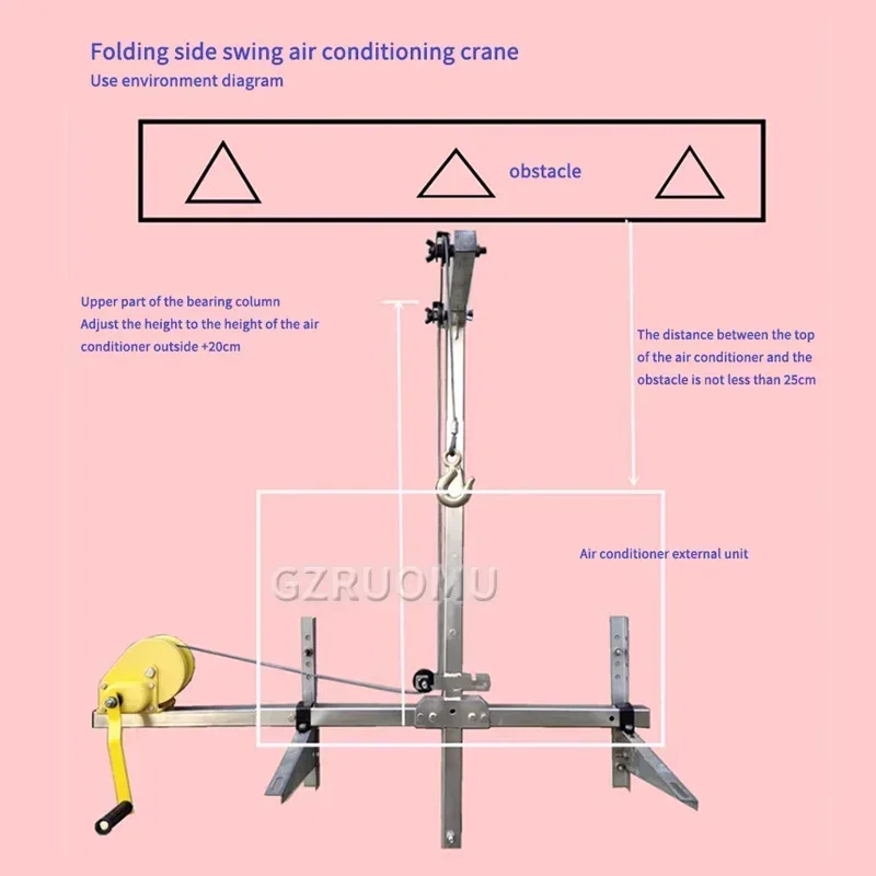 10/15M Outside Installation Lifting Tool Crane Air Conditioning Folding Self-locking Manual Winch Assembly Air Conditioner