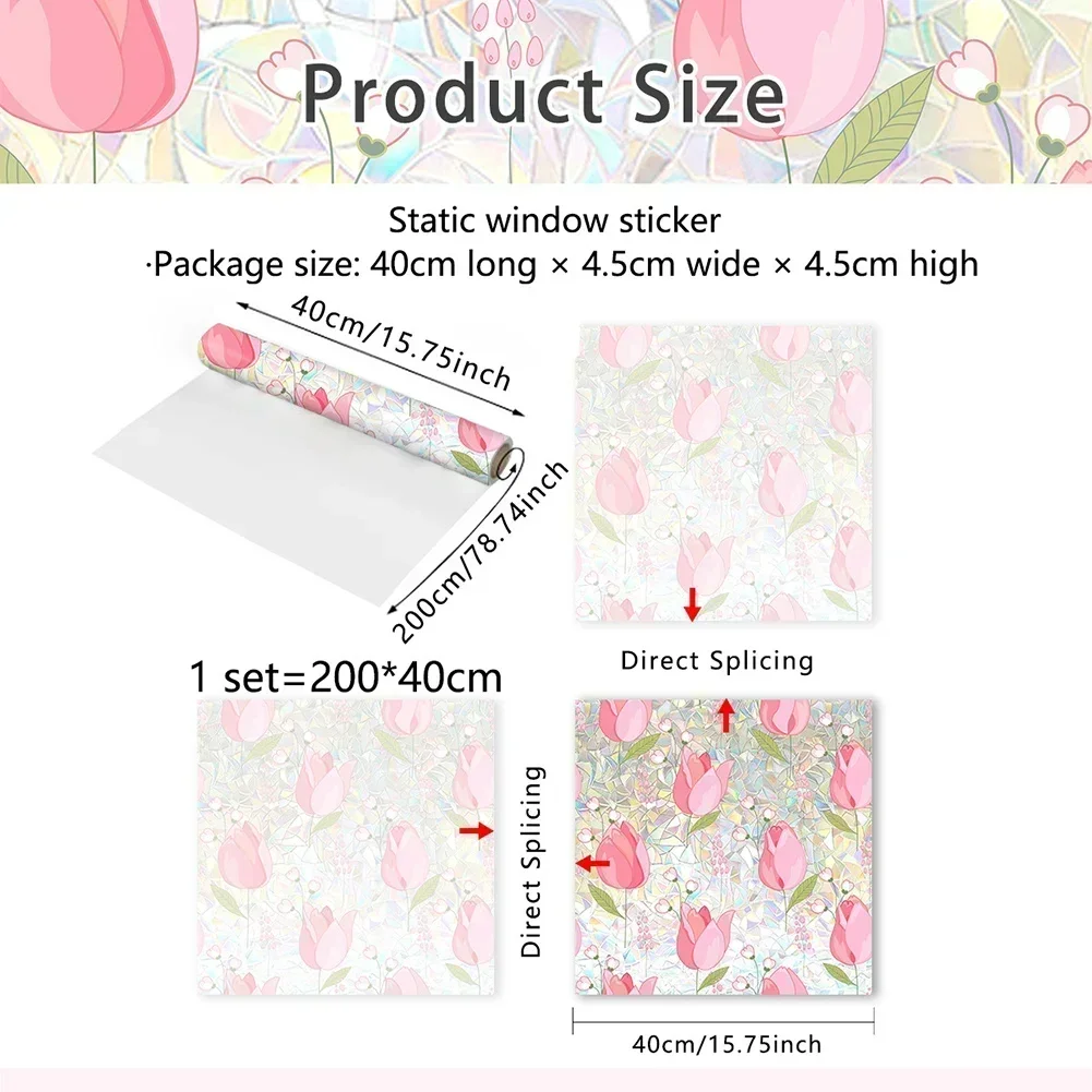 Pink Flower Tulip Double-sided Visible Colorful Sunlight Static Window Sticker Decorative Sticker Can Be Cut