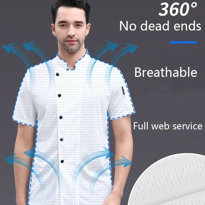 

Color Uniform Jacket Unisex Men's Cook Hotel Chef Female Uniform 360°breathable Kitchen Outfits Summer Cool Solid Restaurant