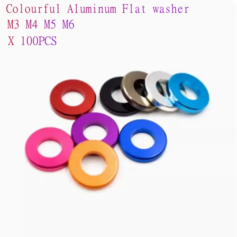 100 шт./лот M3 M4 M5 M6 M8 M10 цветная алюминиевая плоская прокладка шайба
