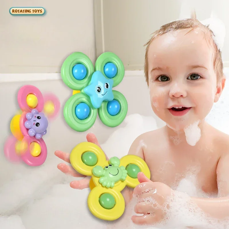 3PCS Suction Cup Spinner Toy Baby Bath Funny Game Educational Toys For Children Girls Boys Infant Sensory Stress Reliever Gift 3