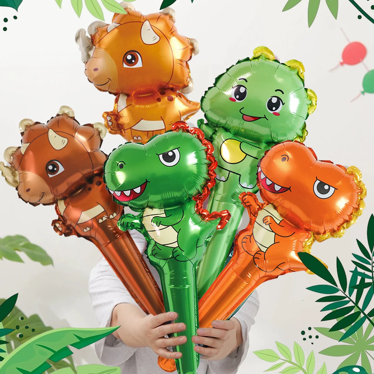10/30/50 Stück Dinosaurier-Cartoon-Tier-Handballons aus Aluminiumfolie für Geburtstag, Babyparty, Partydekorationen