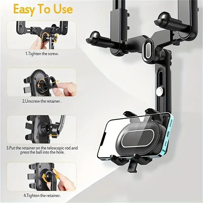 Enhanced 360° Car Phone Holder - Flexible Rotating Mount with Telescopic Grip