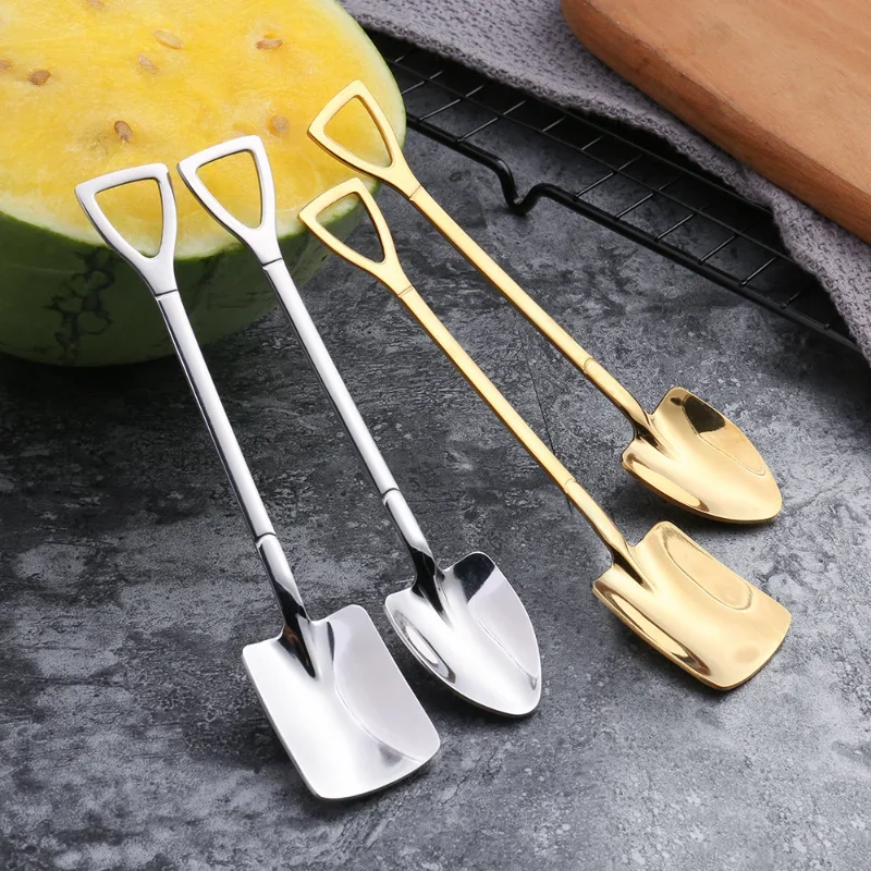 

2PCS Shovel Spoons Stainless Steel TeaSpoons Creative Coffee Spoon for Ice Cream Dessert Scoop Tableware Cutlery Set
