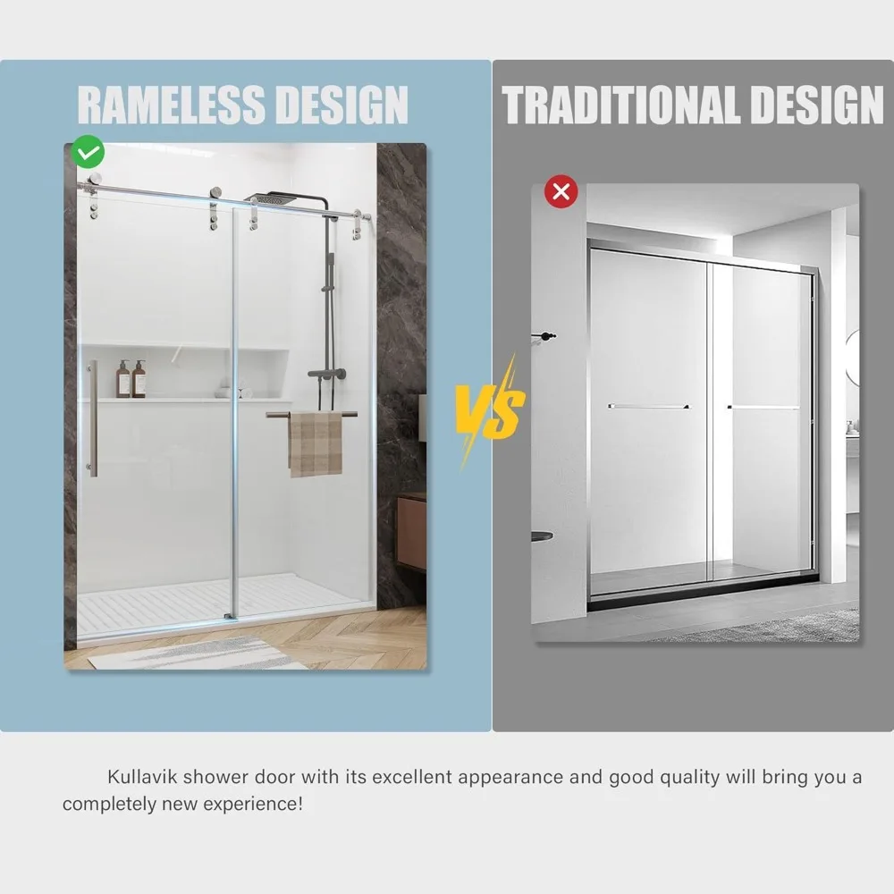 60" W × 76" H Glass Shower Door,Frameless Shower Door with Handle and Seal Strip for Waterproof,Sliding in Stylish and Modern 5
