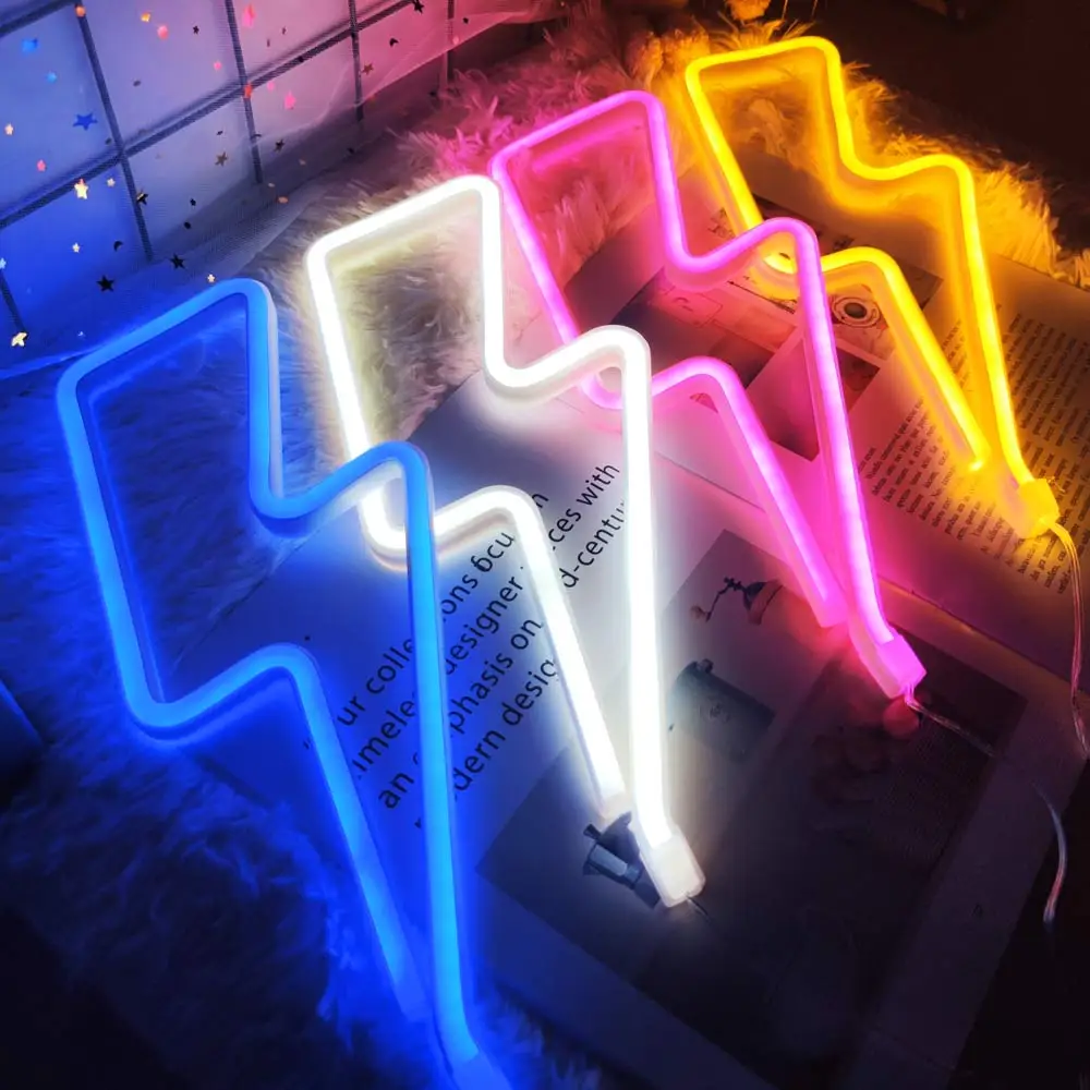 

LED Home Neon Lightning Shaped Sign Neon Fulmination Light USB Decorative Light Wall Decor for Kids Baby Room Wedding Party