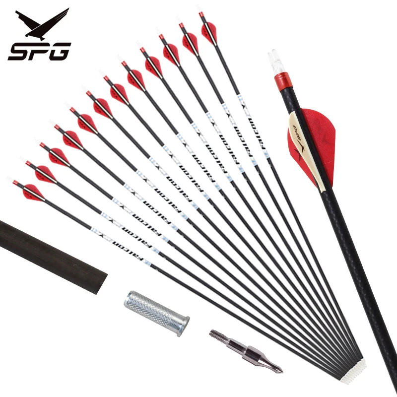 

25pcs 3K Pure Carbon Arrows Archery Recurve Compound Bow and Arrow Removable Tips Shooting Hunting Plastic Feather Equipment