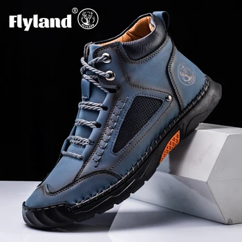 FLYLAND Stivaletti da uomo classici vintage morbidi e delicati sulla pelle, in vera pelle smerigliata, stivali casual fatti a mano 1