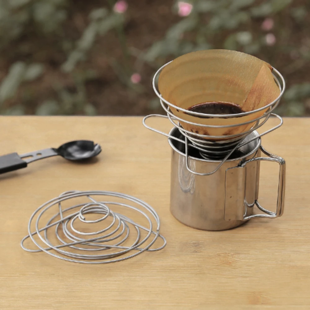 Folding Stainless Steel Reusable Coffee Cone Filter Portable Compact