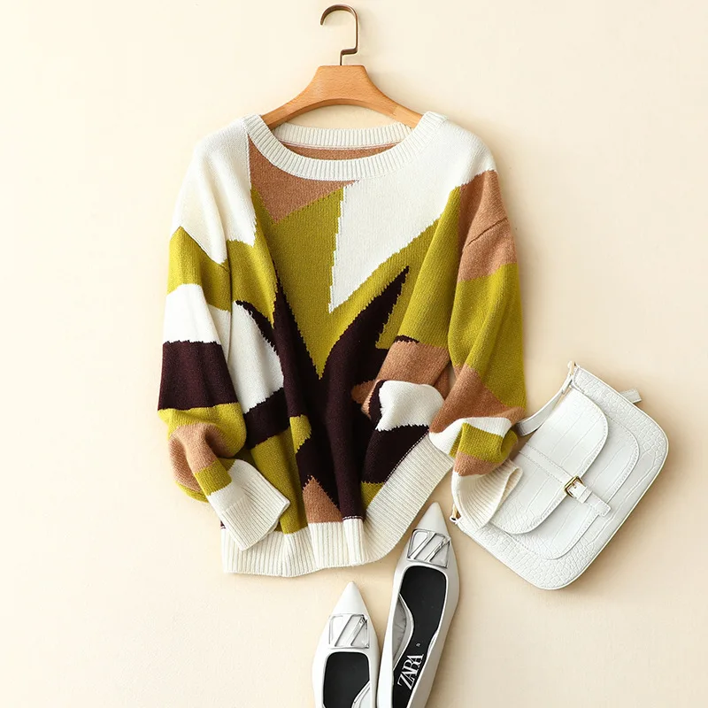 

Роскошный зимний Европейский Новый Модный 100% кашемировый свитер aliaga с принтом кленового листа для женщин